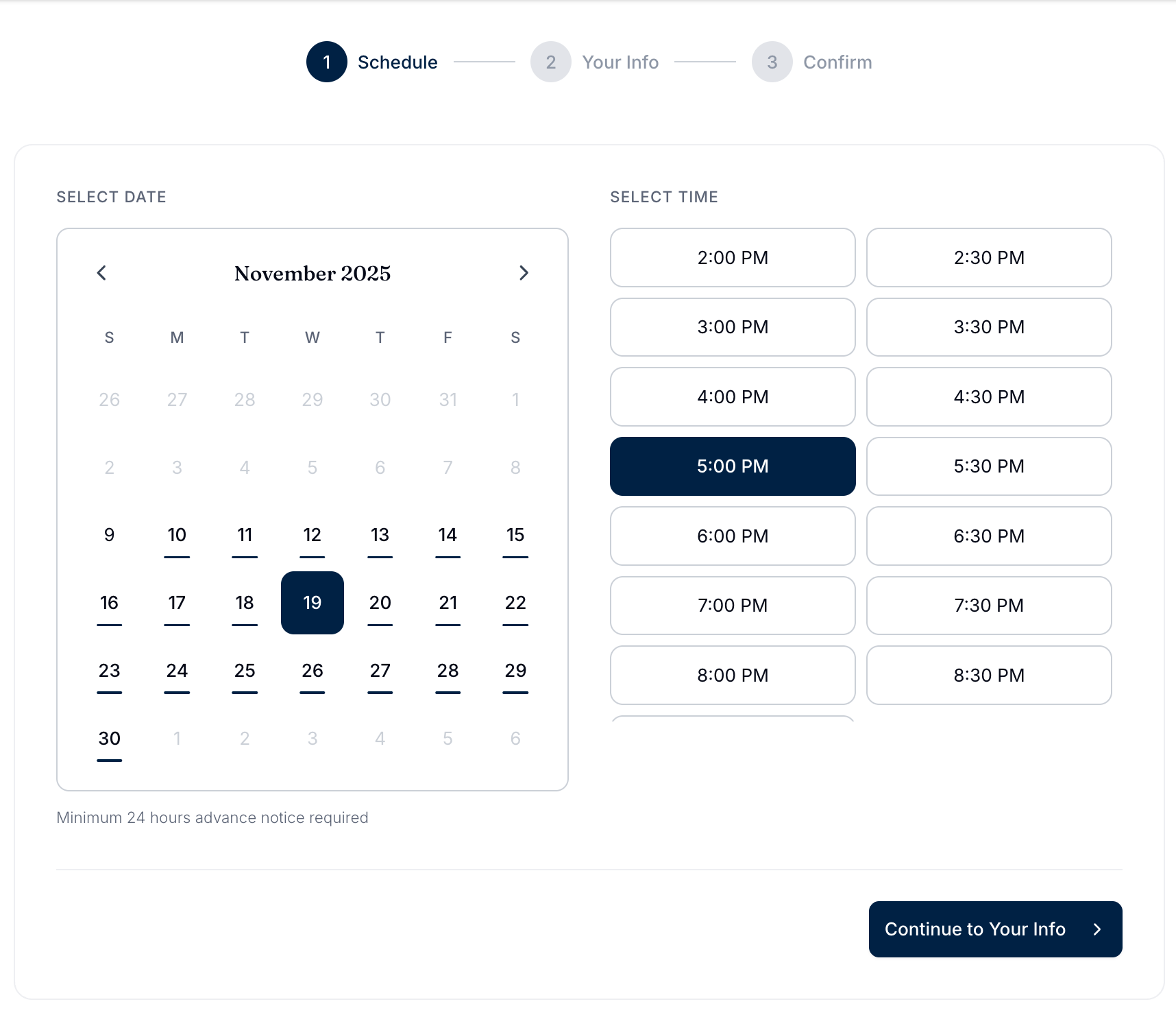Calendar interface