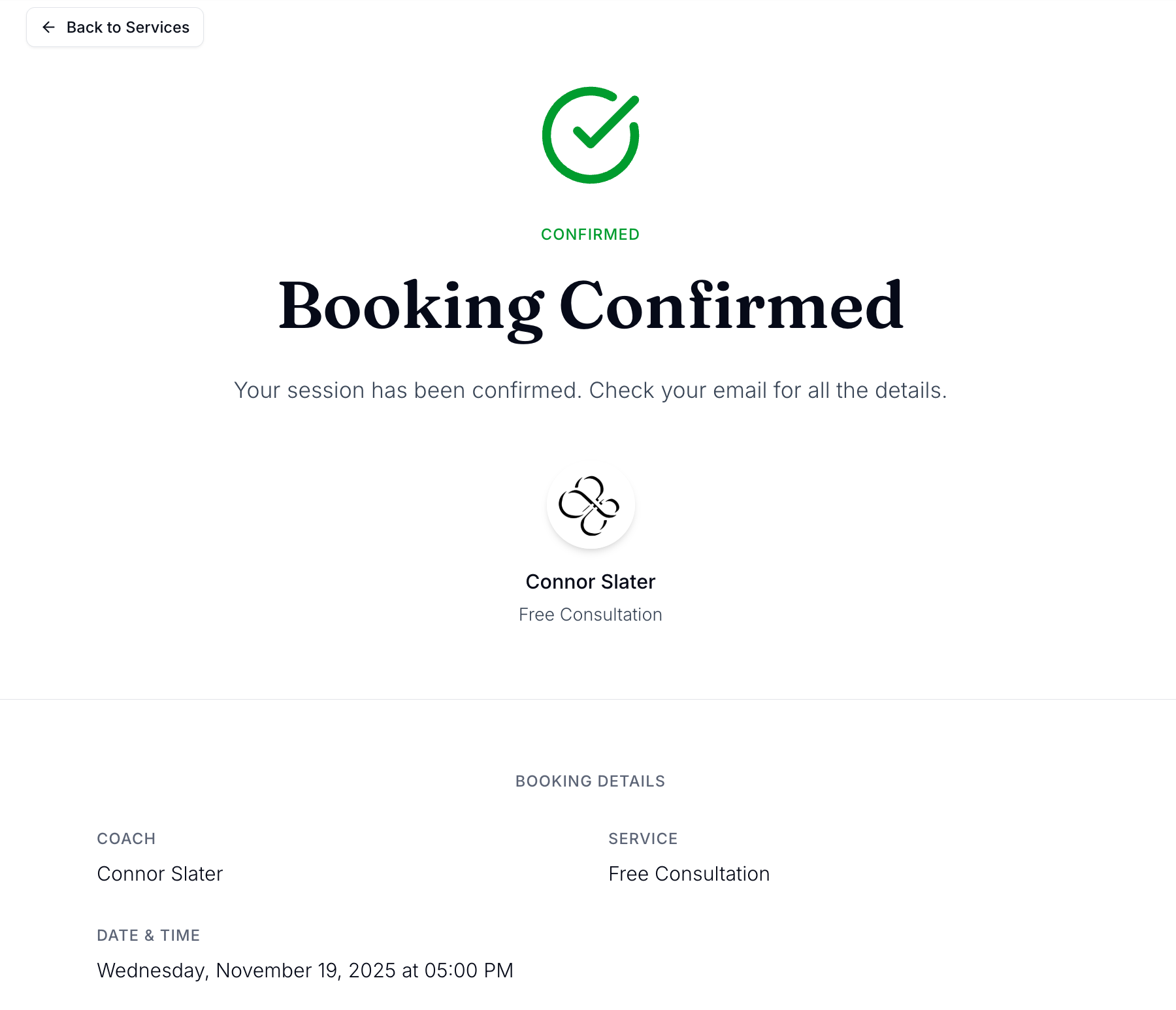 Confirmation screen